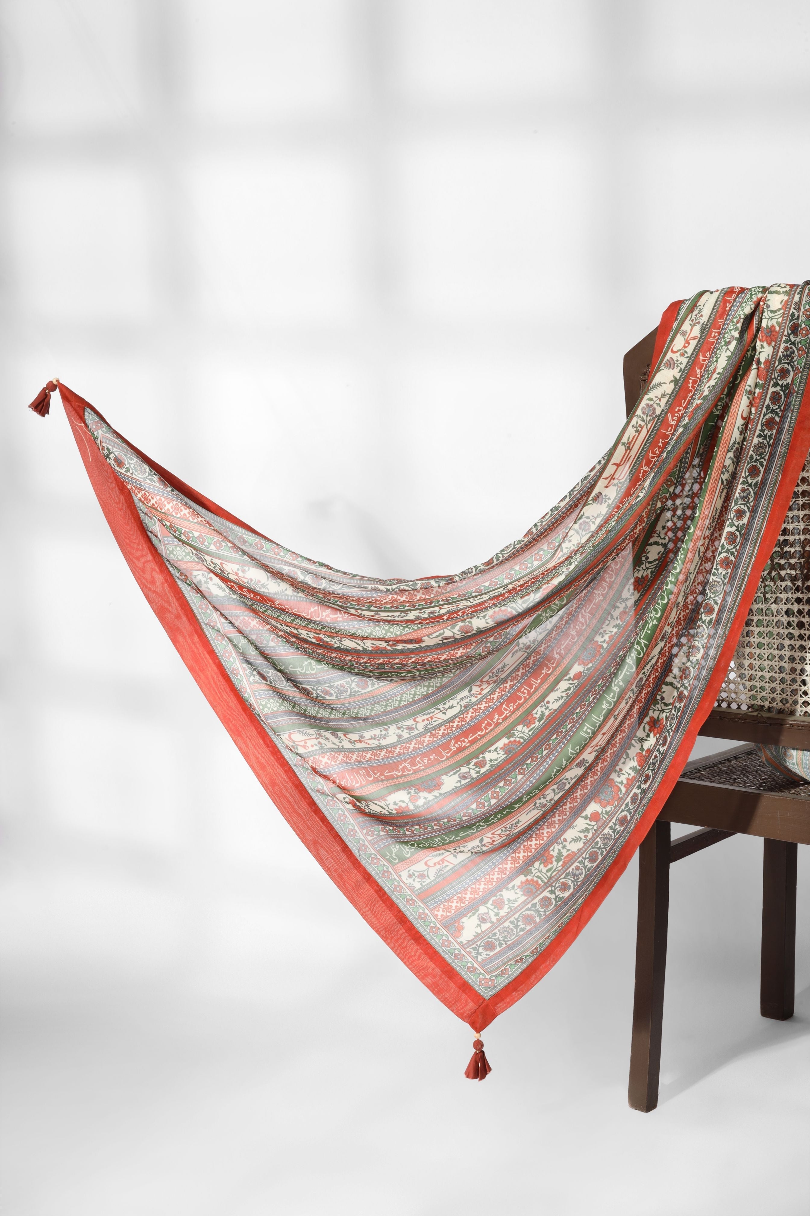 Gulistan (ফুলের বাগান) Stripes Dupatta - Brick Red