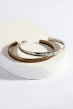 Manto Unisex Gold & Silver Stainless Steel Shaheen Cuff Bracelet (Kara) with Urdu Calligraphy of Poetry by Allama Iqbal