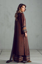 Women's Ready to Wear Printed Brown 3 Piece Set with Urdu Calligraphy