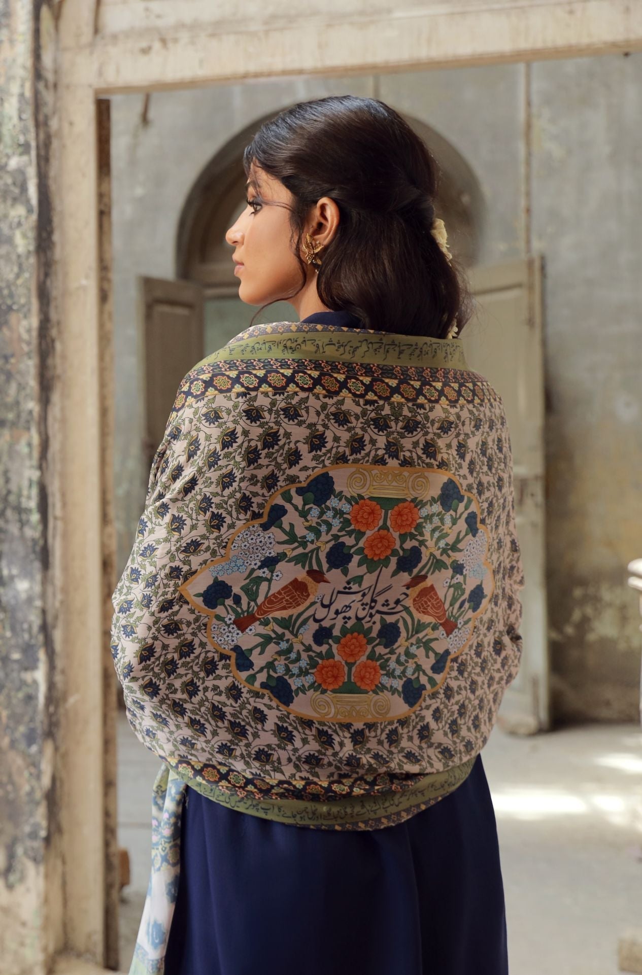 Manto Women's Crinkle Silk Scarf with Urdu Calligraphy