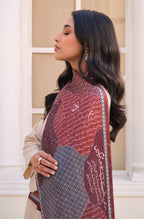 Manto's Unisex Maroon Double Sided Silk Stole with Urdu Calligraphy