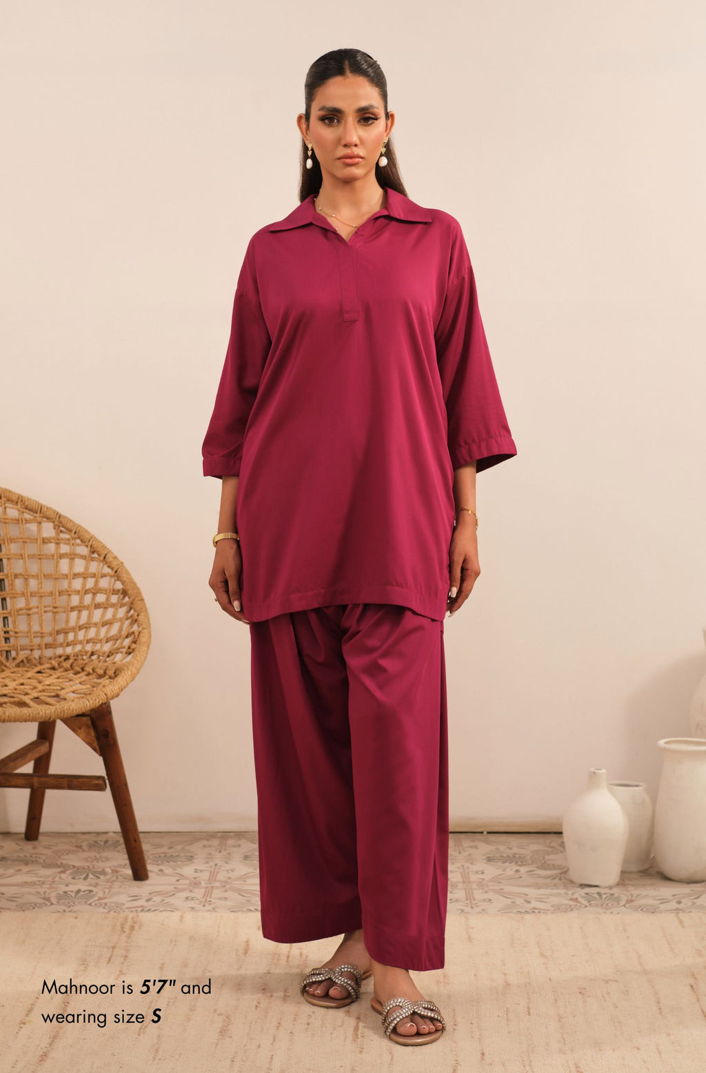 Manto Women's Magenta 2-Piece Solid Co-Ord Set