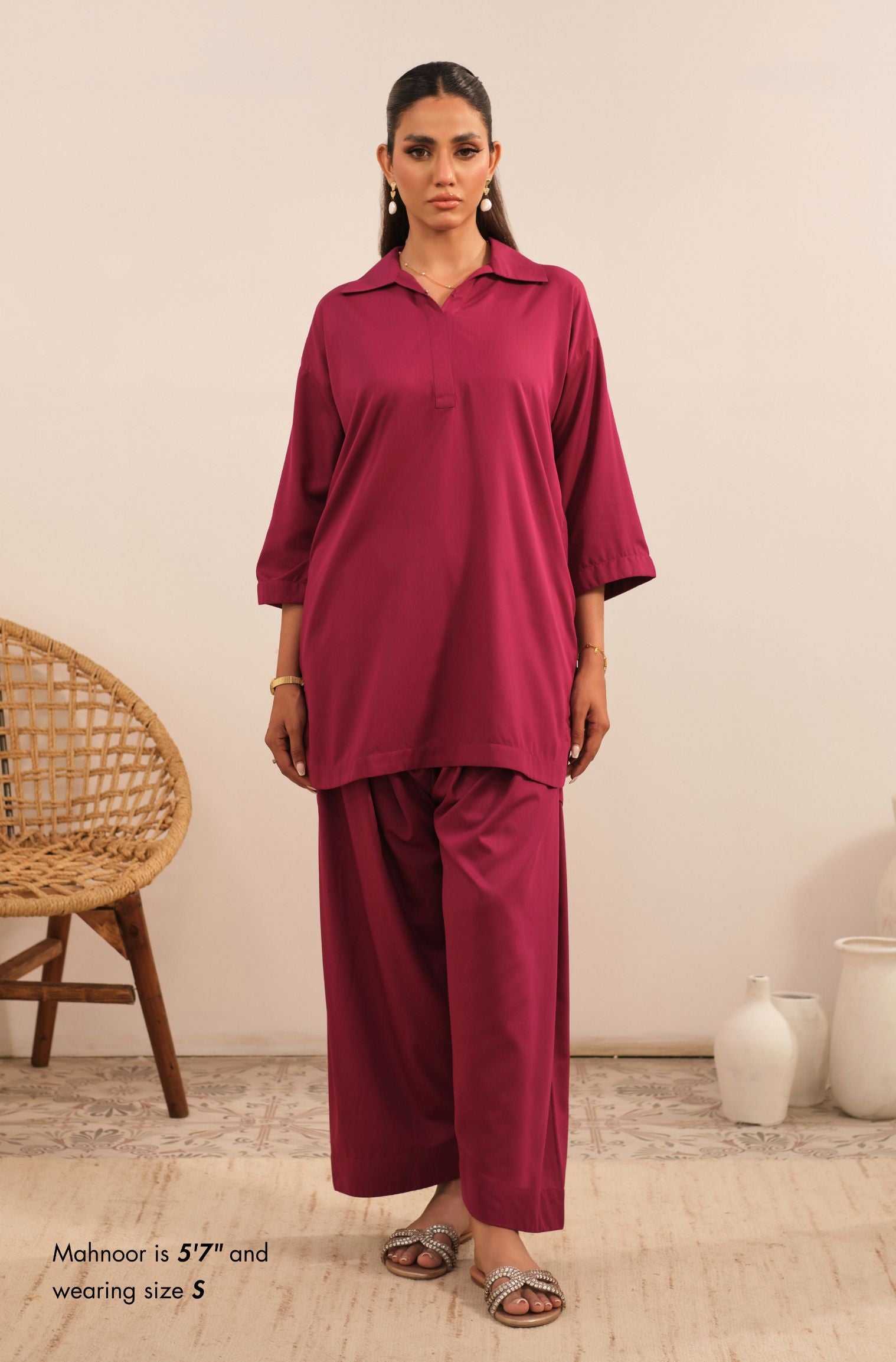 Manto Women's Magenta 2-Piece Solid Co-Ord Set