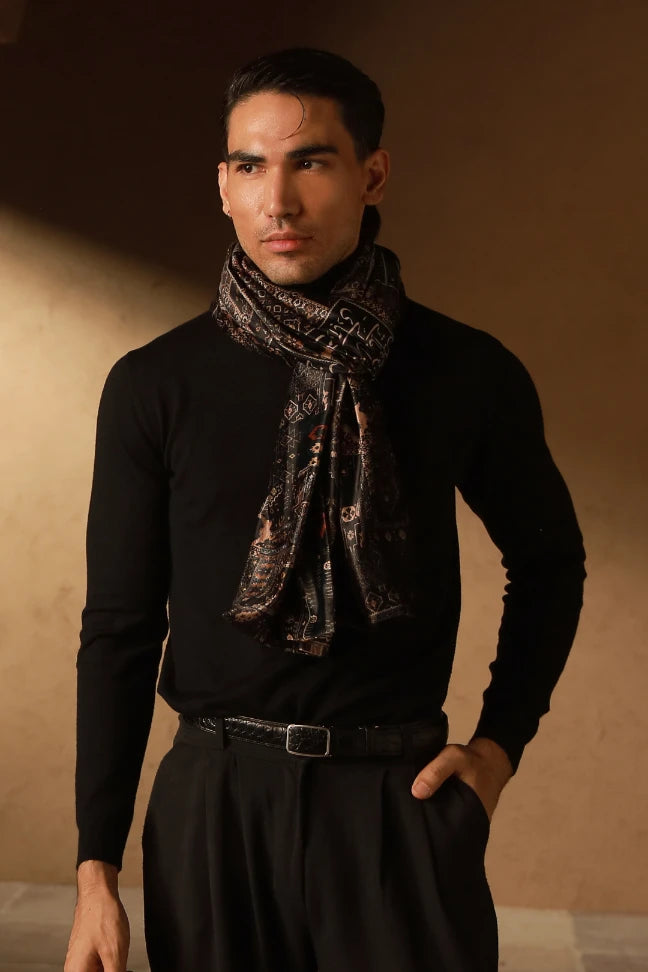 Qala (কলা) Velvet Stole - Black