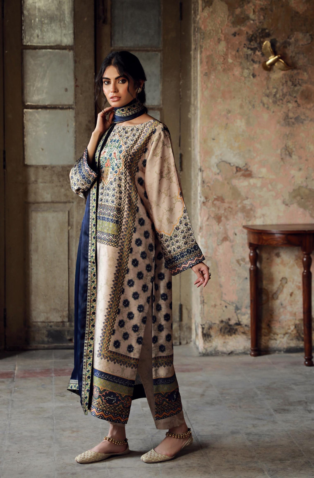 Manto Women's 3 piece Silk Shehrzade Set featuring Urdu Calligraphy