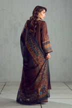 Women's Ready to Wear Printed Brown 3 Piece Set with Urdu Calligraphy