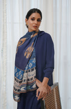 Manto Women's Blue Printed Scarf with Urdu Calligraphy