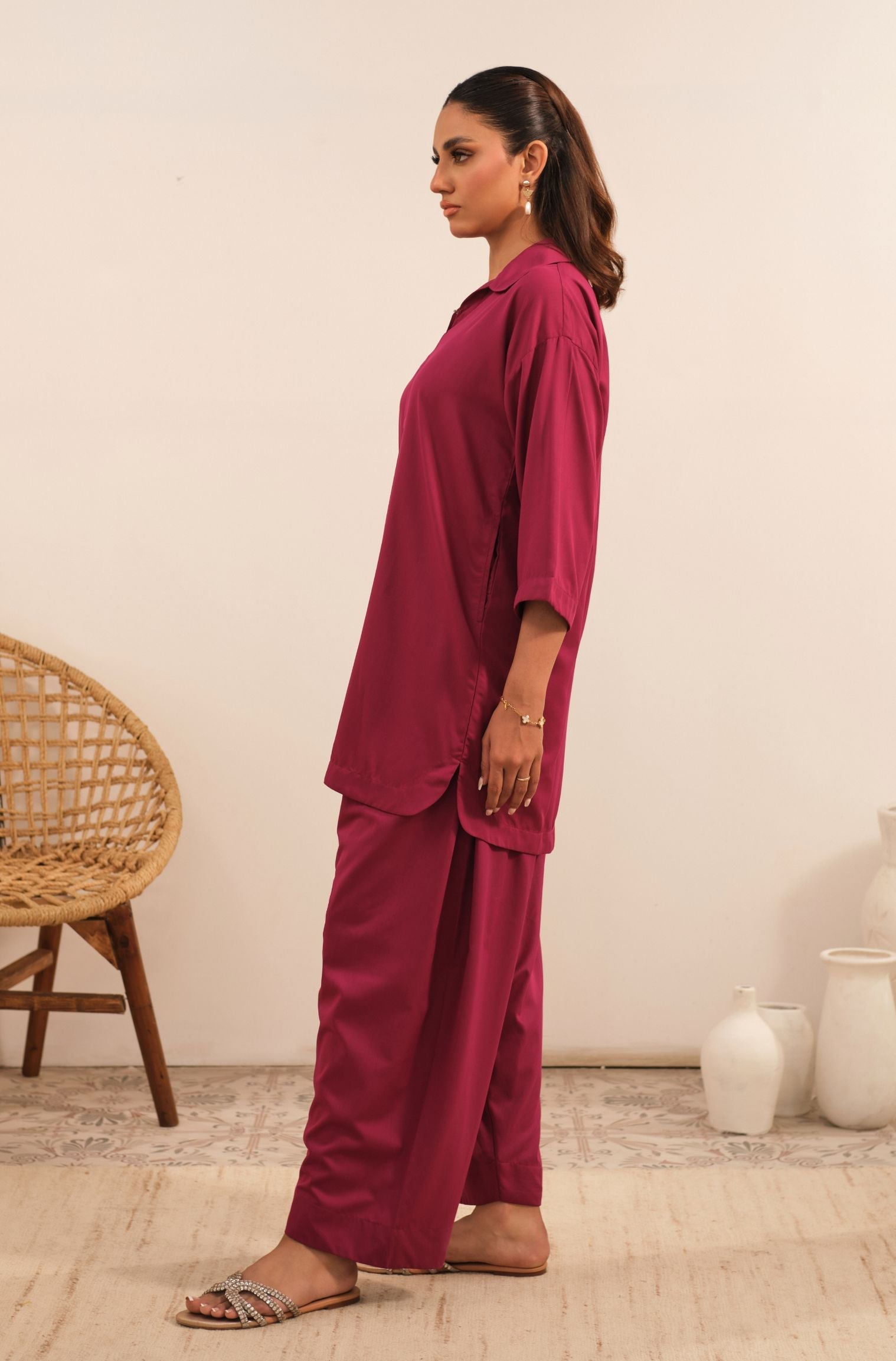 Manto Women's Magenta 2-Piece Solid Co-Ord Set