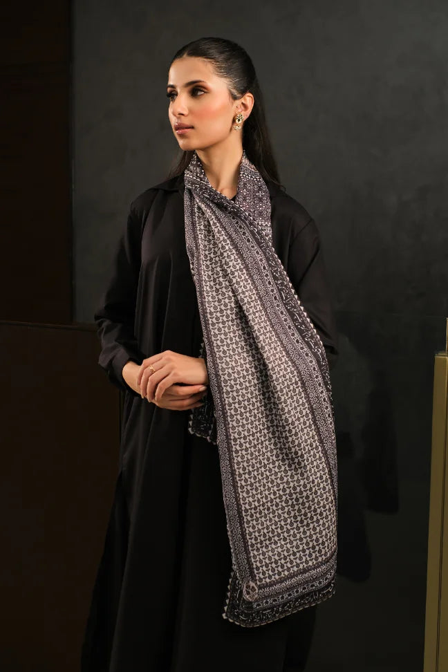 Manto Women's Silk Double Sided Black Saya Stole with Urdu Calligraphy