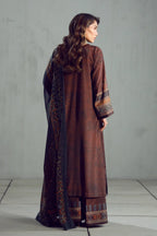 Women's Ready to Wear Printed Brown 3 Piece Set with Urdu Calligraphy