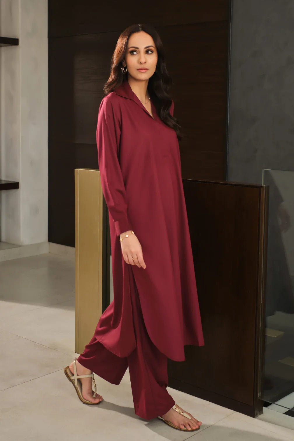 Manto Women's Ready to Wear 2-Piece Ruby Red Solid Co-ord Set
