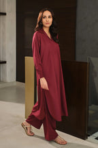 Manto Women's Ready to Wear 2-Piece Ruby Red Solid Co-ord Set