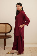 Shopmanto Women's Ready to Wear 2 Piece Matching Solid Ruby Red Co-Ord Set
