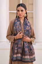 Manto's Women Blue Silk Scarf with Urdu Calligraphy Paired with Beige Solid Co-Ord
