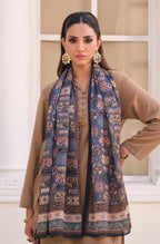 Manto's Women Blue Silk Scarf with Urdu Calligraphy Paired with Beige Solid Co-Ord