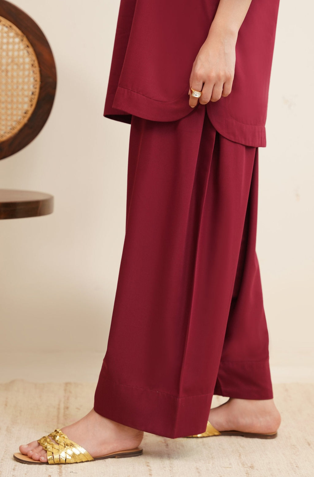 Shopmanto Women's Ready to Wear 2 Piece Matching Solid Ruby Red Co-Ord Set