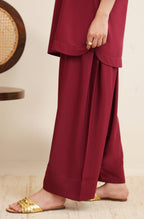 Shopmanto Women's Ready to Wear 2 Piece Matching Solid Ruby Red Co-Ord Set