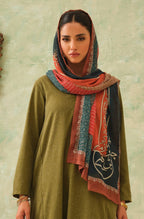 Manto's Hijab Friendly Scarf with Urdu Calligraphy Paired with Green Solid Co-Ord