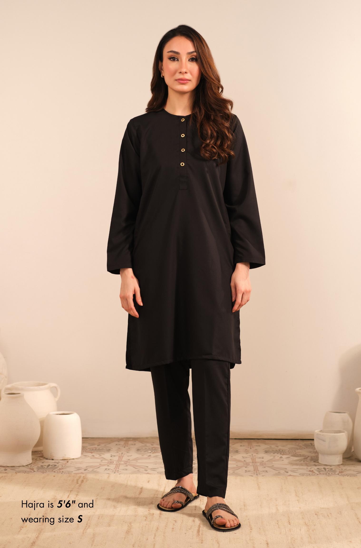 Manto Women's Ready to Wear Black 2 Piece Solid Co-Ord Set