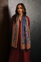 Manto Women's Crinkled Silk Blue Rania Scarf Featuring Urdu Words