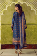 Manto Women's Blue Printed 3 Piece Co-Ord Set with Embellishments & Urdu Calligraphy