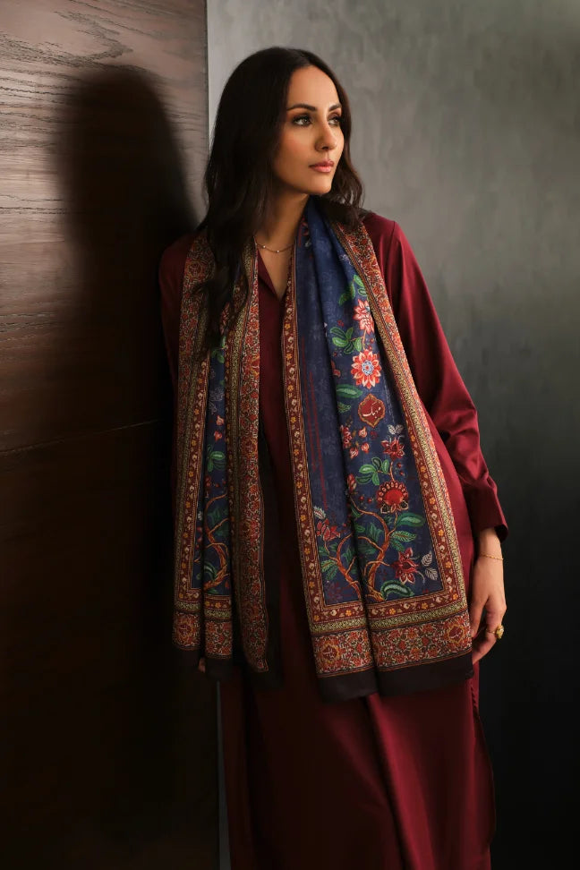 Manto Women's Crinkled Silk Blue Rania Scarf Featuring Urdu Words