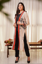Shopmanto, wear manto, manto clothing brand, manto pakistan, ladies clothing brand, urdu calligraphy clothing, wear manto shades of dawn women front open upper cape sooraj shrug with urdu calligraphy