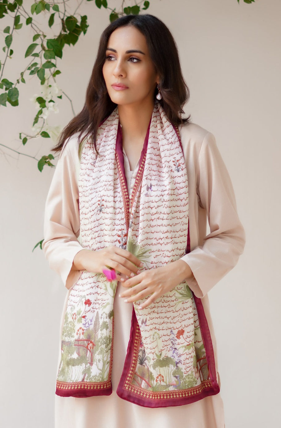 Khwahish (নীরব আকাঙ্ক্ষা) Stole - Beige & Maroon