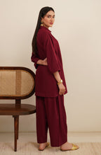 Shopmanto Women's Ready to Wear 2 Piece Matching Solid Ruby Red Co-Ord Set