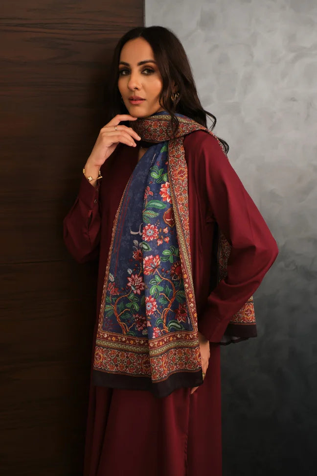 Manto Women's Crinkled Silk Blue Rania Scarf Featuring Urdu Words