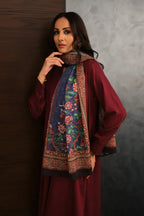 Manto Women's Crinkled Silk Blue Rania Scarf Featuring Urdu Words