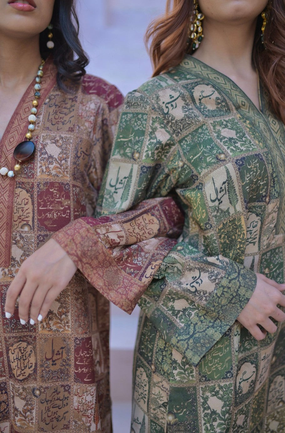 Manto Woman's Stitched Summer Jacquard 1 Piece Jugnu Kurta Royal Green Featuring Illustration & Poetry of Allama Iqbal