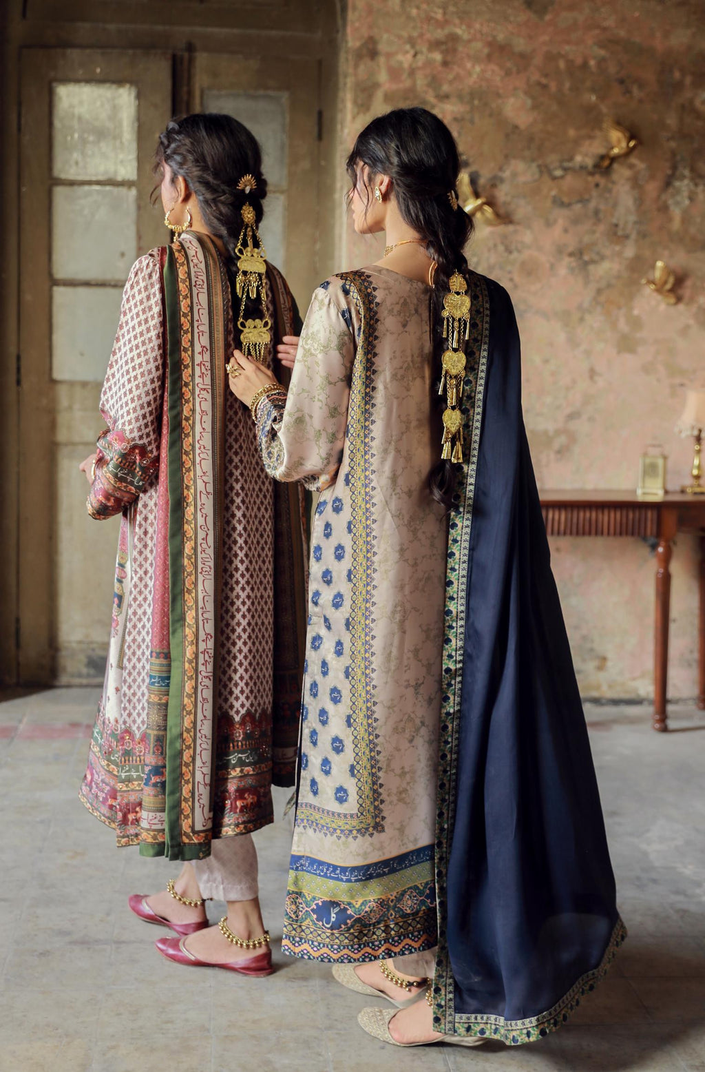 Manto Women's 3 piece Silk Shehrzade Set & Shalimar Set featuring Urdu Calligraphy