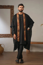 Manto's Unisex Black Acrylic Cape with Printed Borders