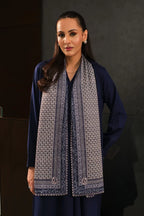 Manto Women's Silk Double Sided Blue Saya Stole with Urdu Calligraphy