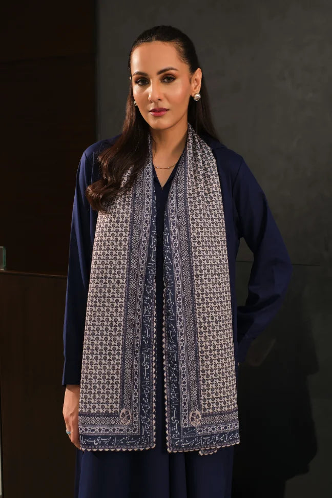 Manto Women's Silk Double Sided Blue Saya Stole with Urdu Calligraphy