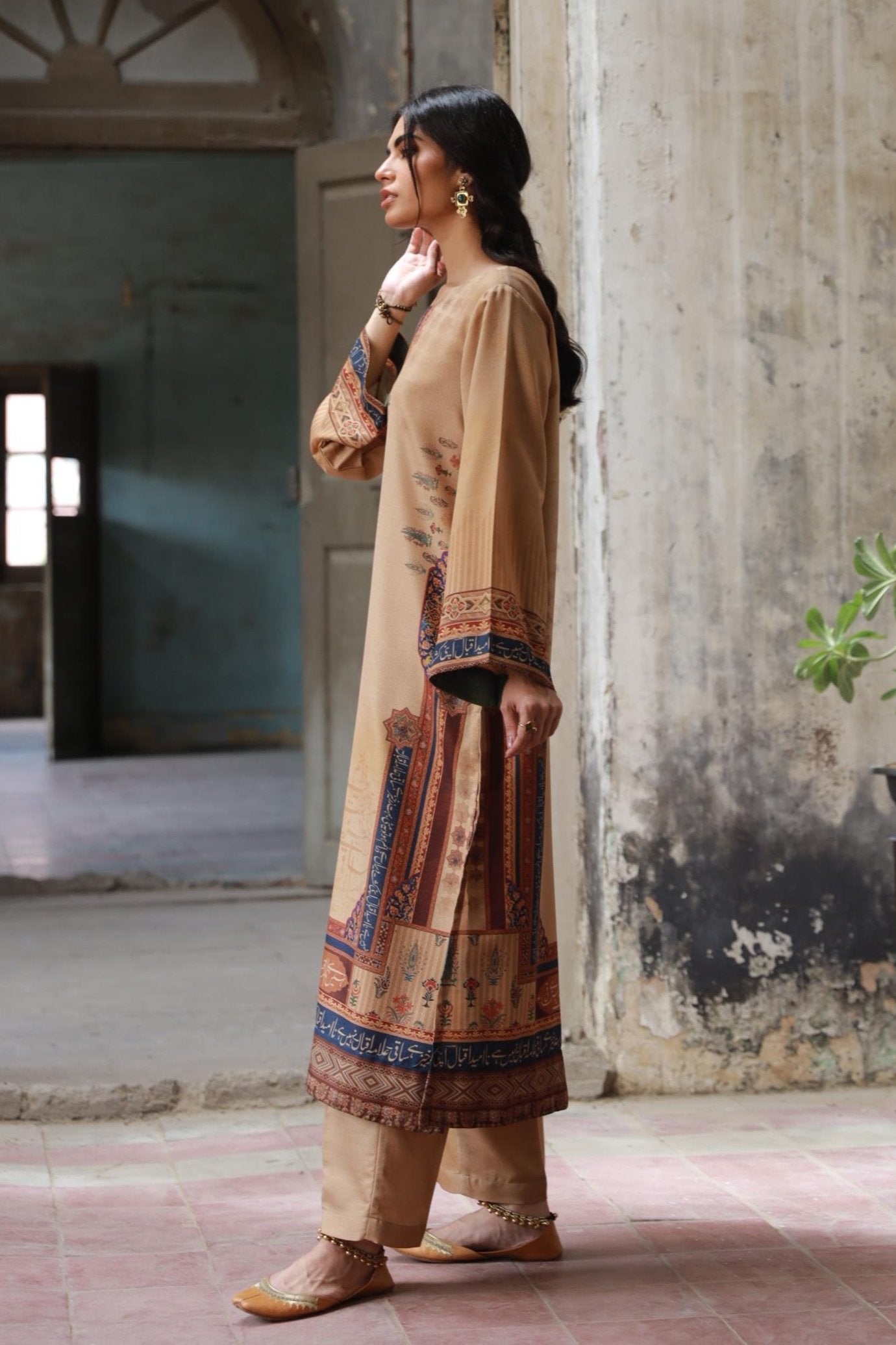 Manto Women's 2 Piece Jacquard Co-ord Set featuring Urdu Calligraphy of Words by Allama Iqbal