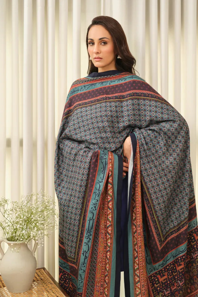 Manto Women's Accessories Blue Odhni with Urdu Calligraphy