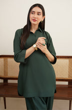 Shopmanto Women's Ready to Wear 2 Piece Matching Solid Emerald Green Co-Ord Set
