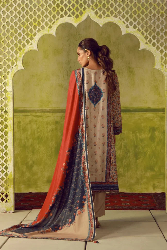 Manto Women's Beige Printed 3 Piece Co-Ord Set with Embellishments & Urdu Calligraphy