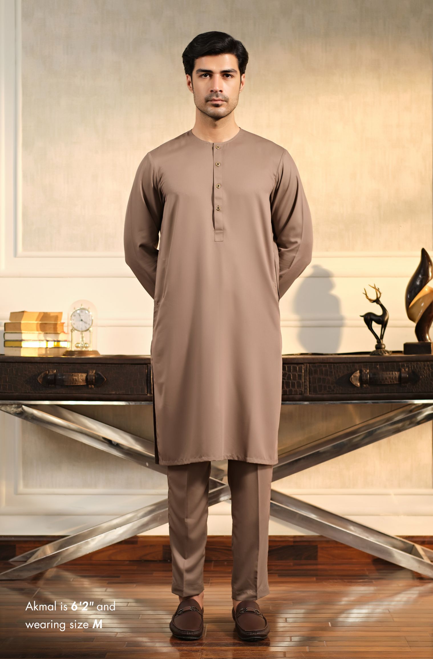 Manto Men's Grey Wash-n-wear Kurta Pajama Set