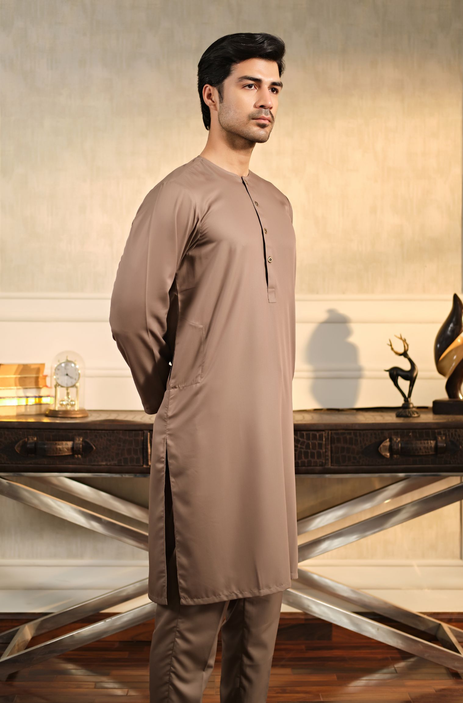 Manto Men's Grey Wash-n-wear Kurta Pajama