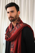 Manto's Unisex Maroon Manzil Shawl with Urdu Calligraphy Printed on Borders