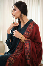 Manto's Unisex Maroon Manzil Shawl with Urdu Calligraphy Printed on Borders