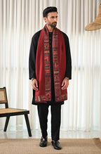 Manto's Unisex Maroon Manzil Shawl with Printed Borders
