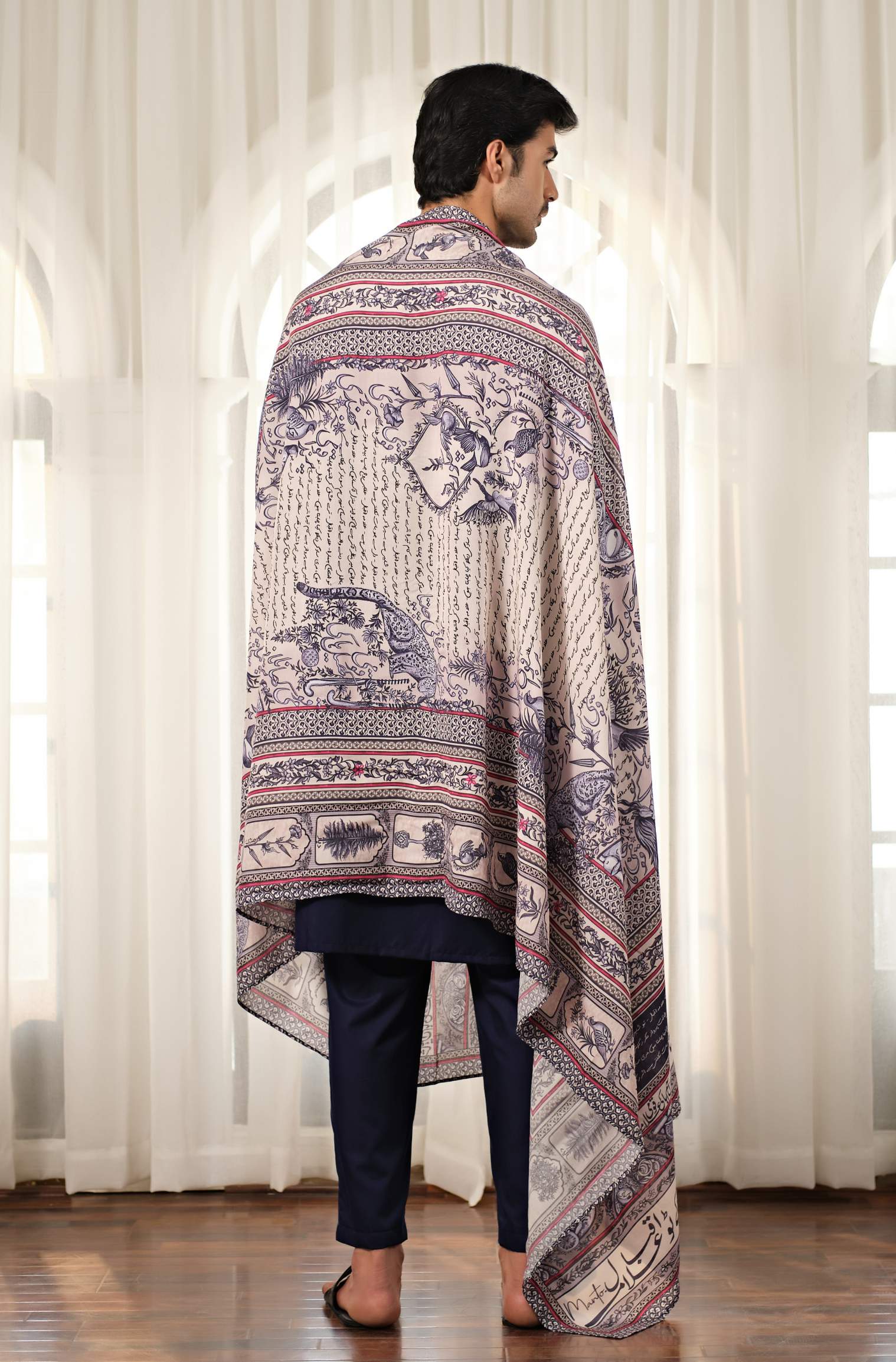 Manto's Unisex Royal Blue & White Virsa Ofhni with Urdu Calligraphy