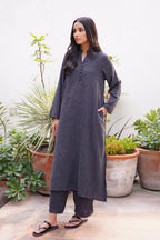 Manto Women's 2 Piece Black Solid Kalidaar Co-ord Set with Paneled Shirt and Loose Fit Trouser