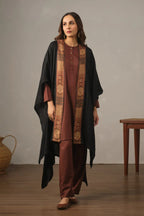Manto's Unisex Black Acrylic Cape with Printed Borders