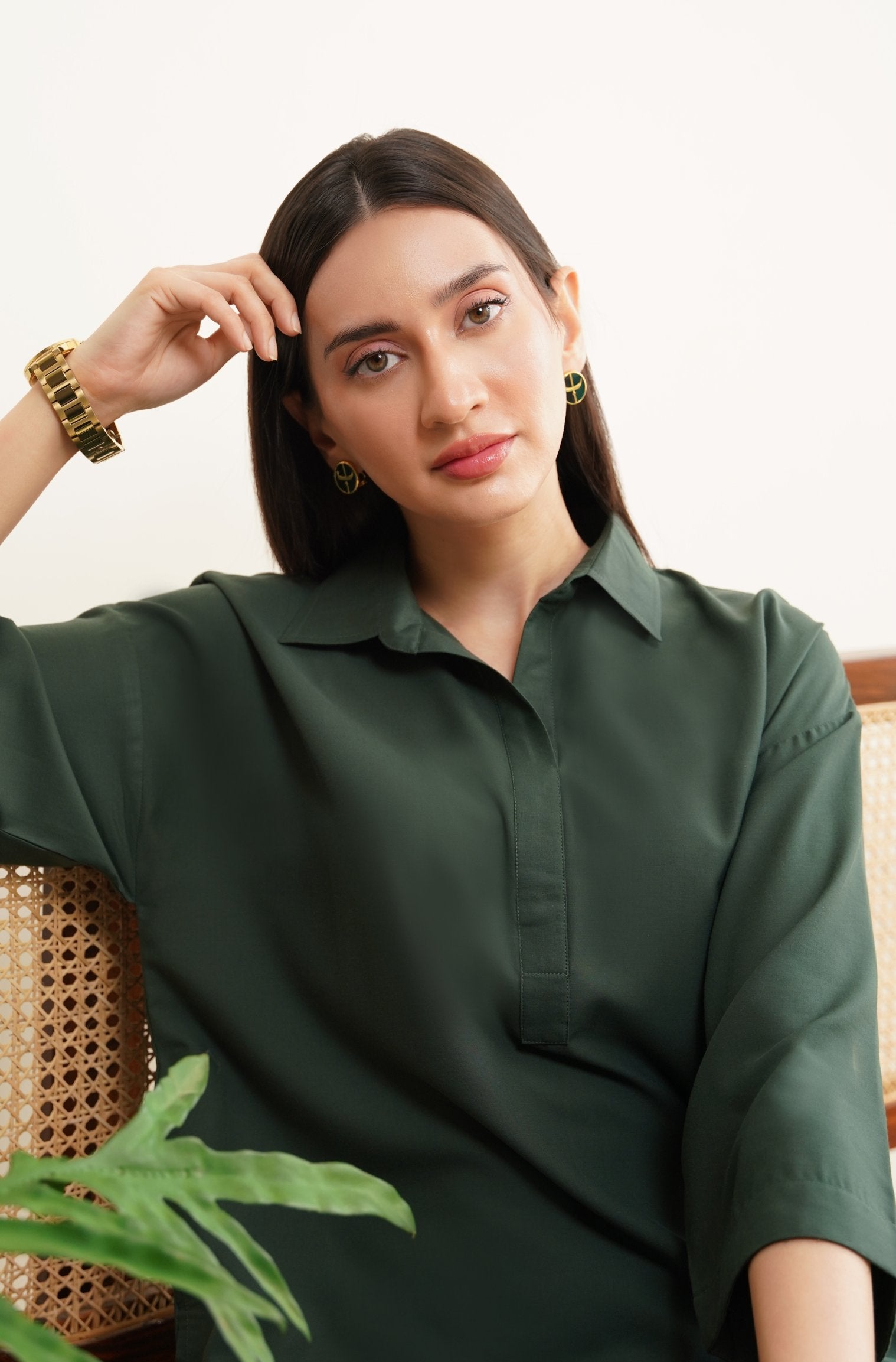 Shopmanto Women's Ready to Wear 2 Piece Matching Solid Emerald Green Co-Ord Set