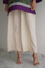 Shopmanto, wear manto pakistani clothing brand, manto ready to wear women plain wide leg loose solid beige cambric lawn culotte trouser eastern relaxed fit elastic waistband pull on pants